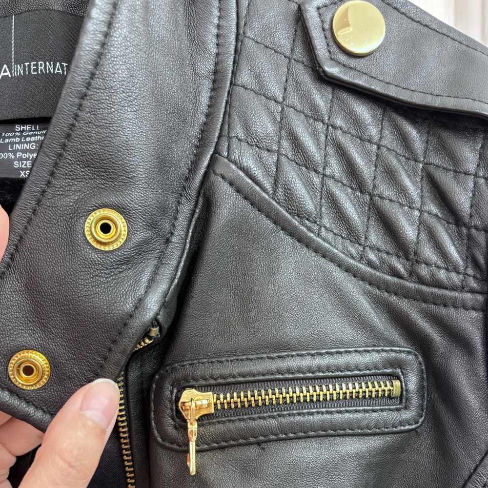 MODA International Genuine Leather Jacket Y2K Fitted Moto‎ in Black - SIZE XS - Picture 4 of 16